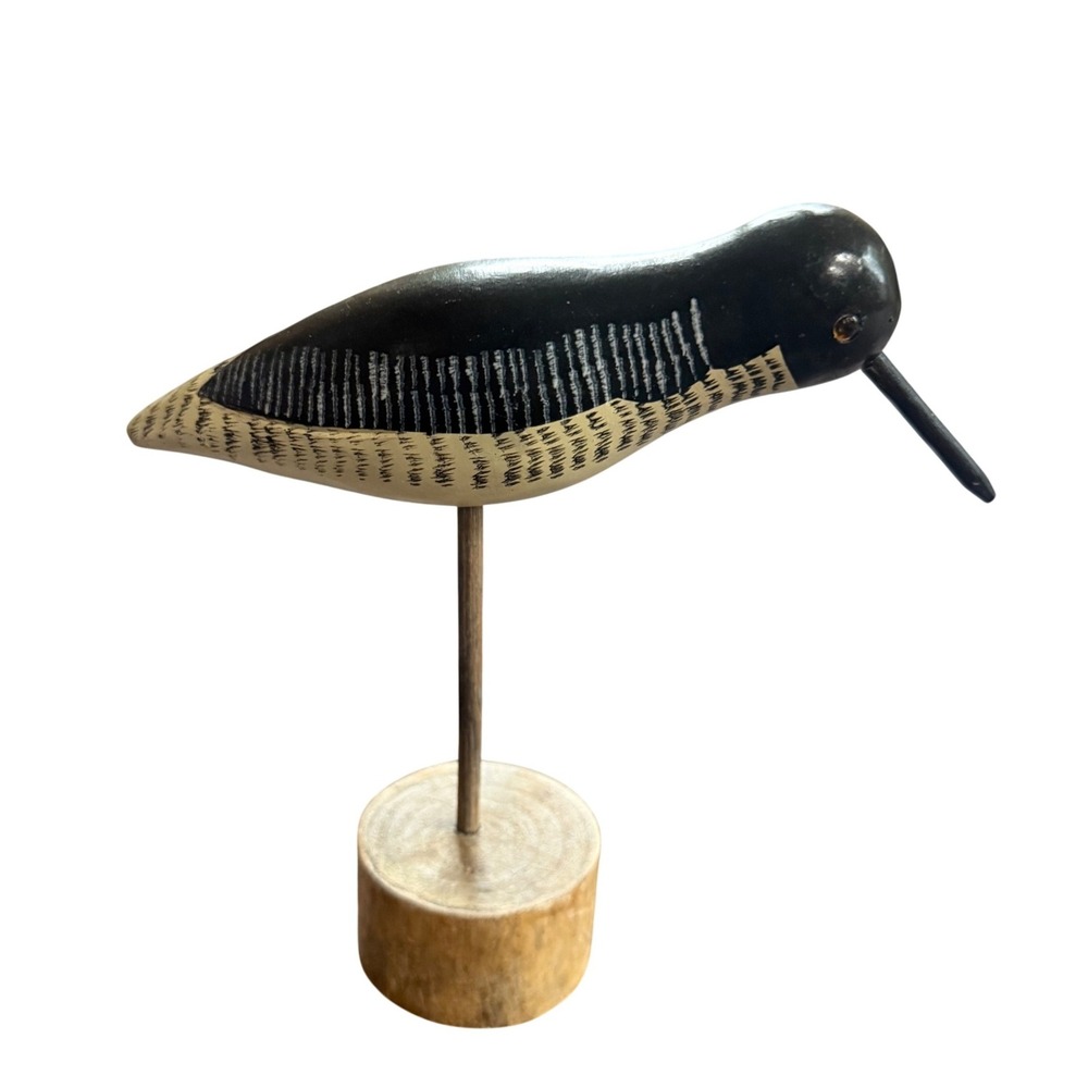 Vintage Shorebird Decoy Wooden Hand Painted Bird Figurine Coastal Folk Art Decor